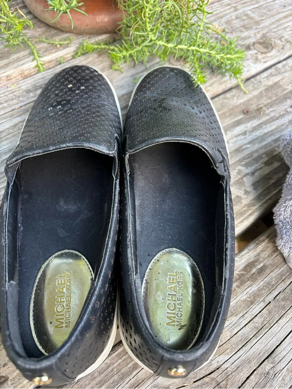 Michael Kors Black Star-Perforated Slip-On Flats
